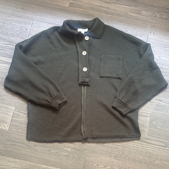 She + Sky | Dark Green Ribbed Oversized Sweater Size Medium - Picture 1 of 10